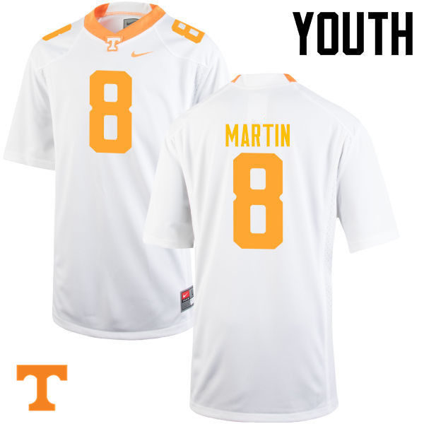 Youth #8 Justin Martin Tennessee Volunteers College Football Jerseys-White - Click Image to Close